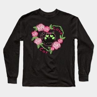 Love Cat in Black Long Sleeve T-Shirt